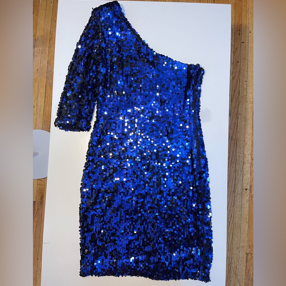 Blaque Label Sequin Blue One Shoulder Dress Size S